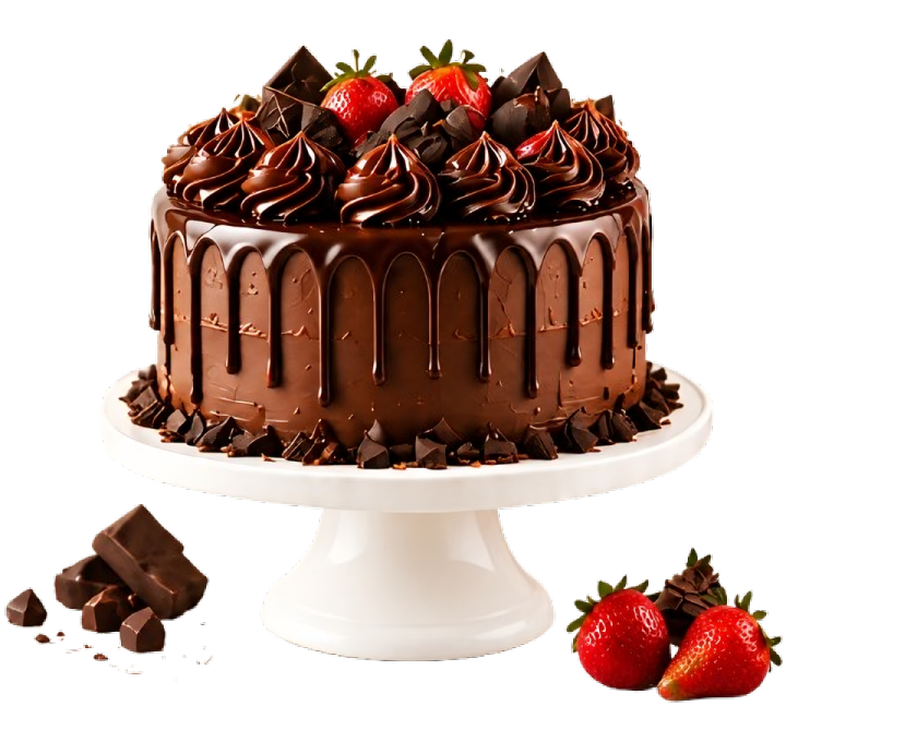 Chocolate drip cake topped with strawberries